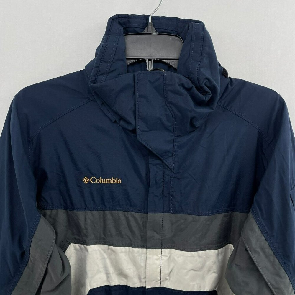 Columbia Navy Blue Gray White Kids Raincoat - Picture 3 of 10